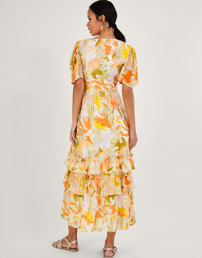 Willow Metallic Print Ruffle Wrap Dress, Ivory (IVORY), large