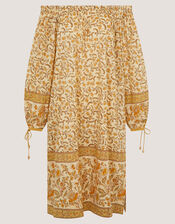 Ari Bardot Floral Midi Dress, Yellow (MUSTARD), large