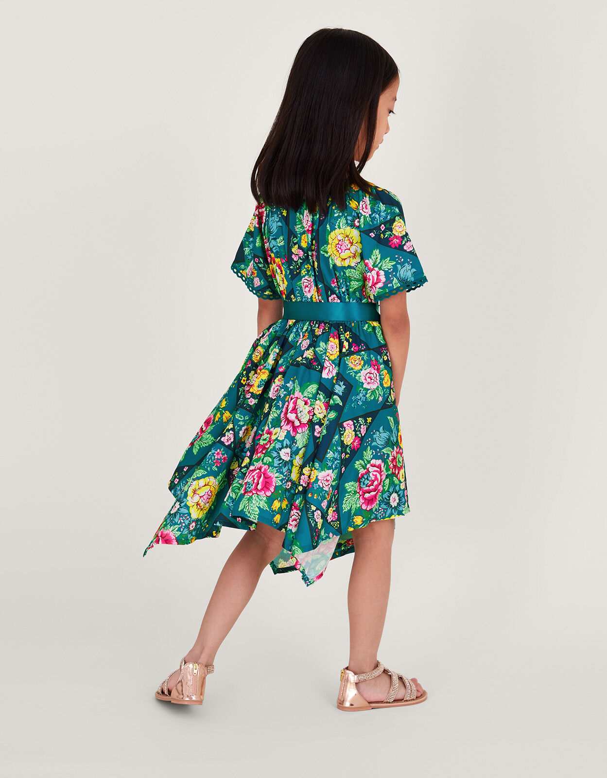 Patchwork Print Hanky Hem Dress Teal