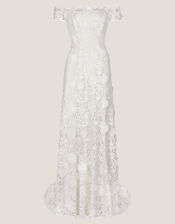 Clare Floral Embroidered Bardot Wedding Dress, Ivory (IVORY), large