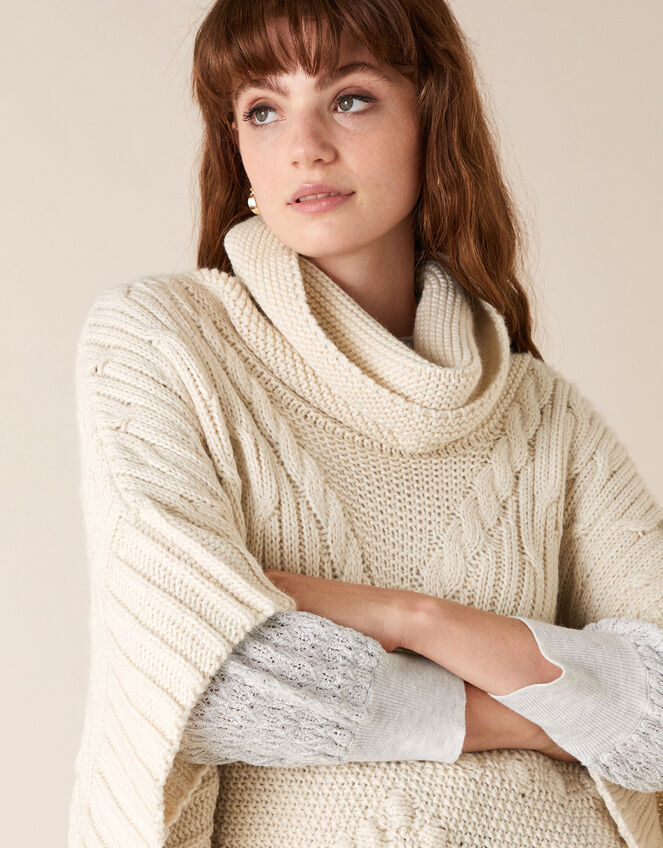 Chunky Knit Poncho, , large