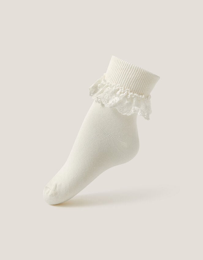 Olivia Bow Lace Socks, Ivory (IVORY), large