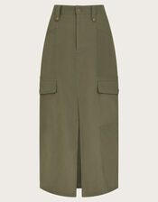 Lucia Cargo Midi Skirt, Green (KHAKI), large