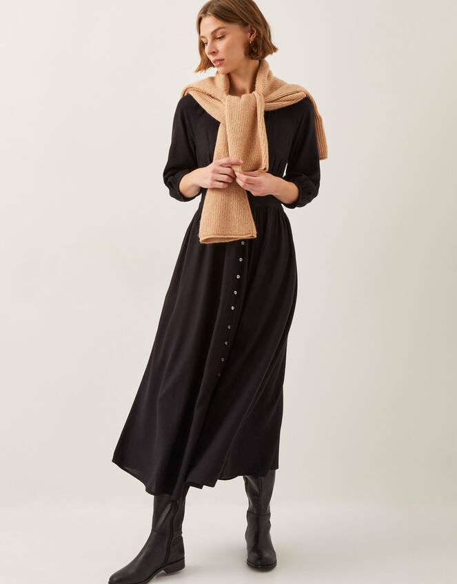Polly Pintuck Pleat Midi Dress, Black (BLACK), large