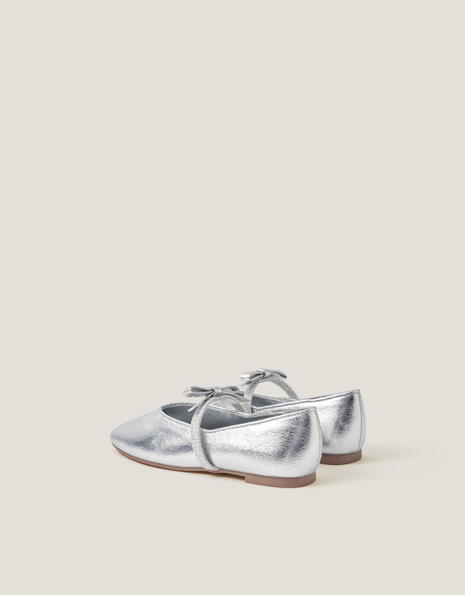 Bow Strap Metallic Ballet Flats, Silver (SILVER), large