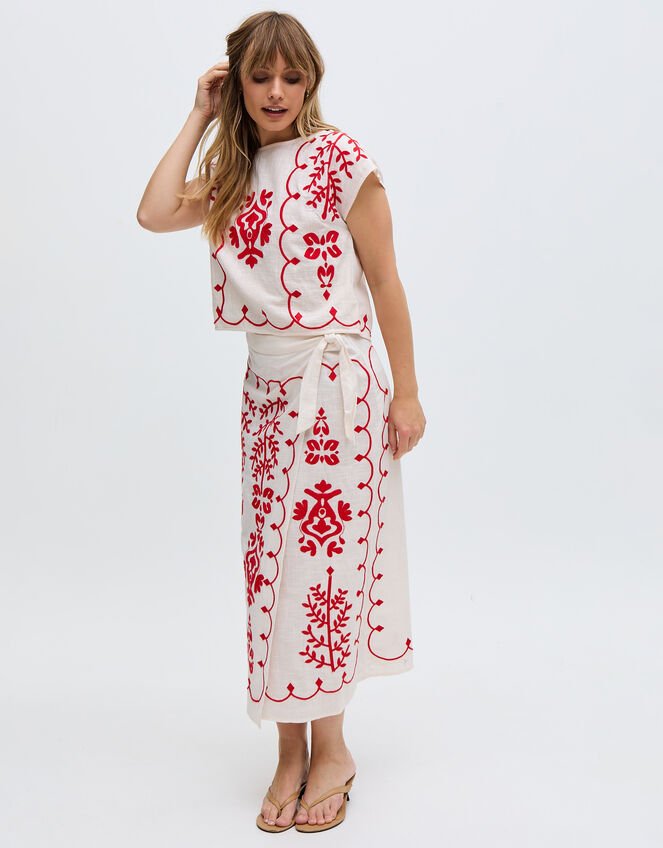Raffya Freya Embroidered Midi Wrap Skirt, Multi (MULTI), large