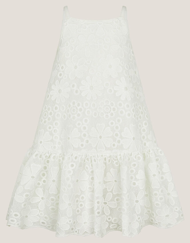Harper Lace Daisy Bow Dress, White (WHITE), large