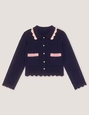 Embellished Cable Knit Cardigan, Blue (NAVY), large