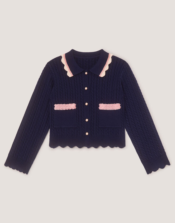 Embellished Cable Knit Cardigan, Blue (NAVY), large