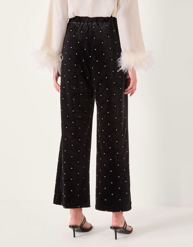 Emma Embellished Velvet Wide Leg Pants, Black (BLACK), large