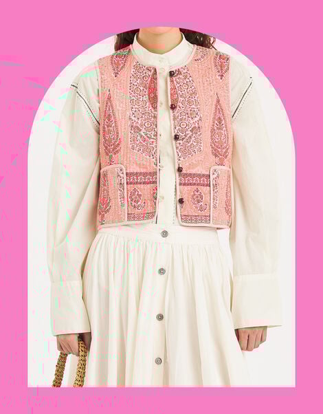 Antik Batik Tajara Paisley Quilted Waistcoat, Orange (CORAL), large