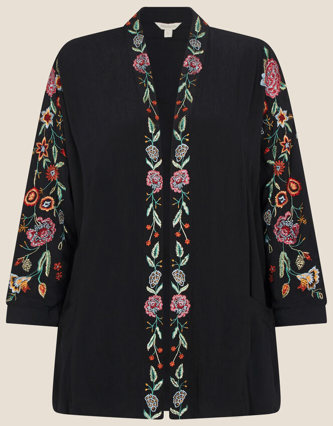 Embroidered Kimono with Sustainable Viscose, Black (BLACK), large