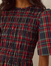 Dottie Short Sleeve Smocked Tartan Midi Dress, Red (RED), large