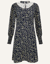 Lace Collar Floral Dress, Blue (NAVY), large