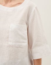 Ingrid Linen Top, White (WHITE), large