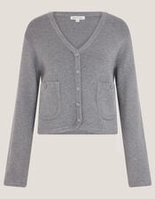 Viola V-Neck Cropped Cardigan, Gray (GREY), large