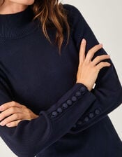 Ruby Ribbed Polo Neck Jumper, Blue (NAVY), large
