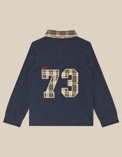 Check Collar Polo Top, Blue (NAVY), large