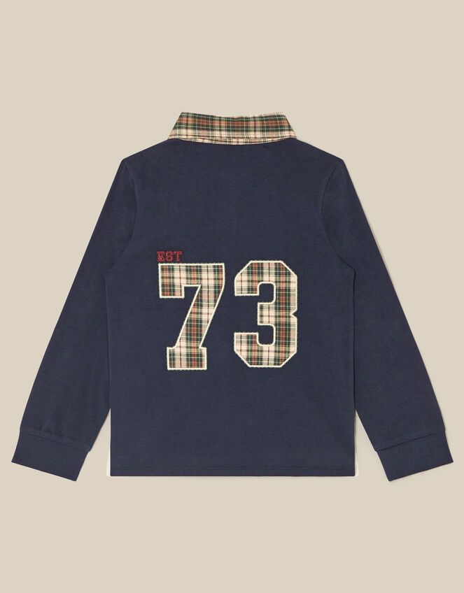 Check Collar Polo Top, Blue (NAVY), large
