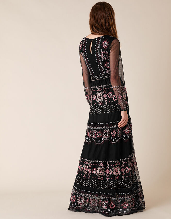 Atelier Heather Embroidered Maxi Dress, Black (BLACK), large