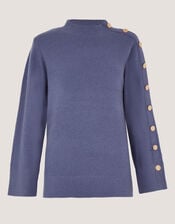 Breda Funnel Neck Button Jumper, Blue (BLUE), large