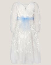 Beatrice Floral Embroidered Tulle Dress, Ivory (IVORY), large