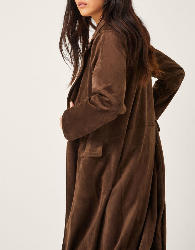 Tove Suedette Trench Coat, Brown (CHOCOLATE), large