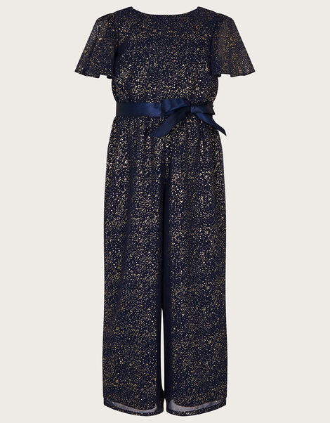 Foil Print Jumpsuit in Recycled Polyester Blue, Blue (NAVY), large