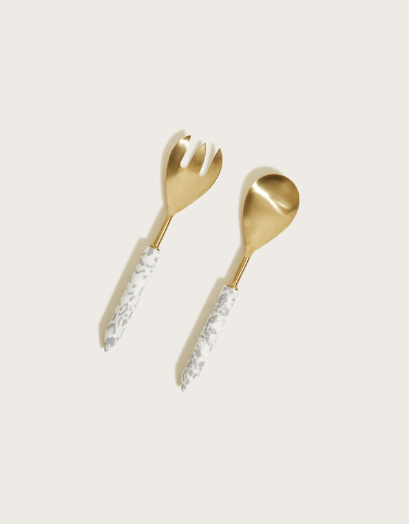 Large Mottled Serving Fork and Spoon, , large