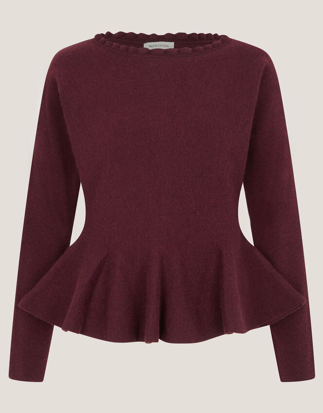 Peony Peplum Jumper, Red (BURGUNDY), large