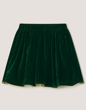Christmas Wreath Embroidered Velvet Skirt, Green (GREEN), large