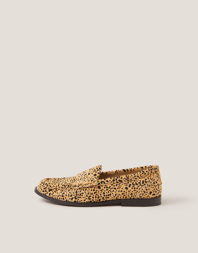 Maya Leather Animal Print Loafers, Brown (BROWN), large