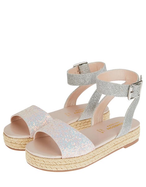 Mermaid Glitter Espadrille Sandals Silver, Silver (SILVER), large