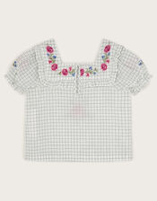 Floral Embroidered Check Blouse, Ivory (IVORY), large