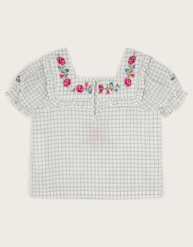 Floral Embroidered Check Blouse, Ivory (IVORY), large