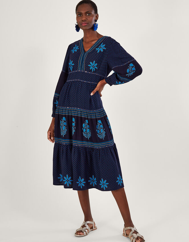 Petal Embellished Print Maxi Dress, Blue (BLUE), large