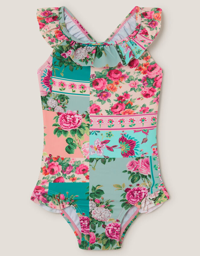 Baby Patchwork Floral Swimsuit, Green (GREEN), large