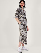 One Hundred Stars Ancient Columns Print Rachel Dress, Grey (CHARCOAL), large