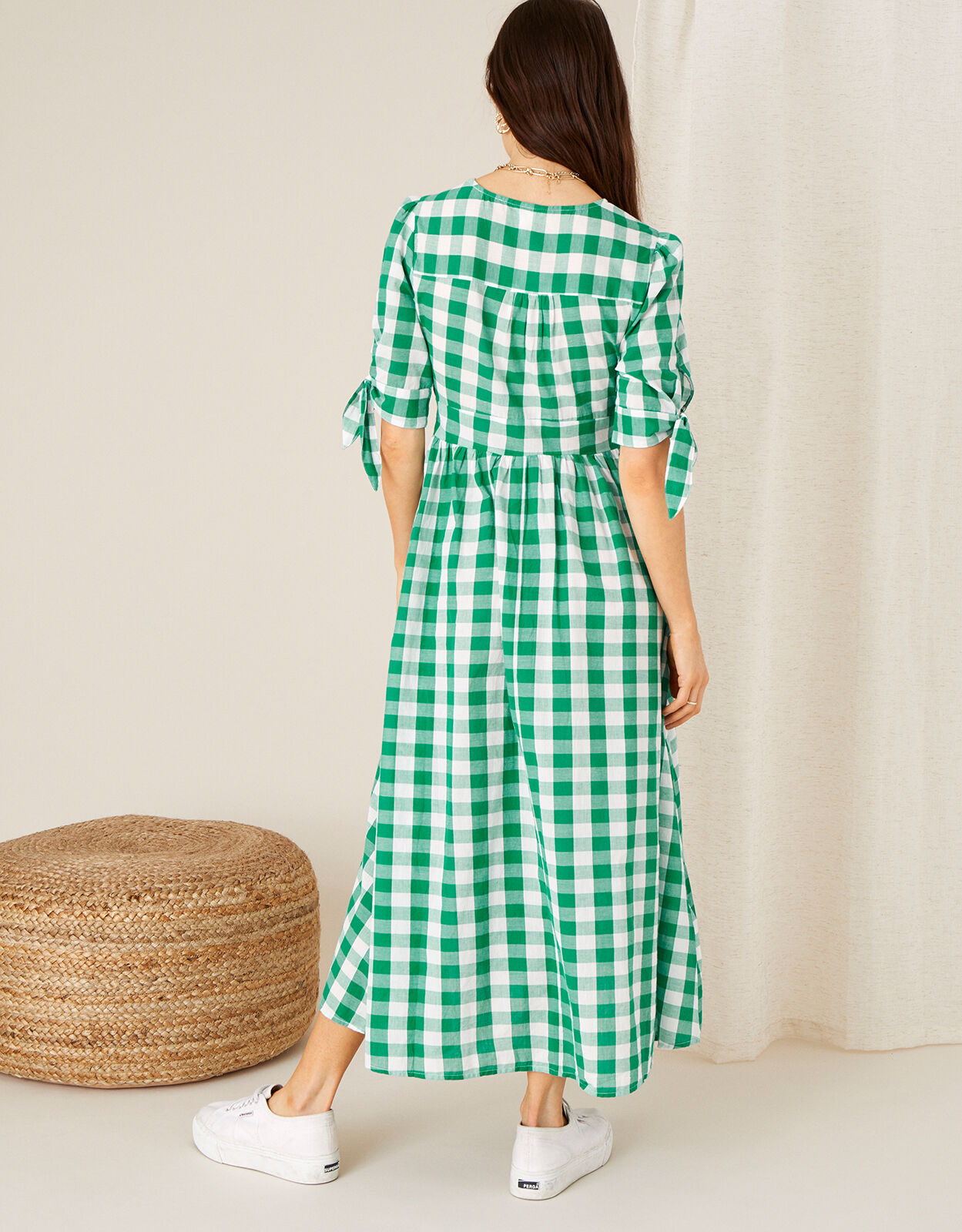 Green and white check dress discount