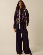 Frankie Floral Embroidered Velvet Jacket, Black (BLACK), large