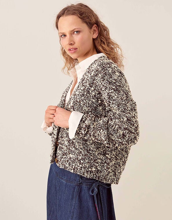 East Willow Boucle Knit Cardigan, Brown (BROWN), large