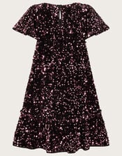 Sequin Velvet Swing Dress, Pink (PINK), large