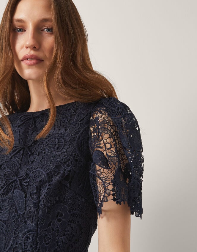 Betty Lace Puff Sleeve Midi Dress, Blue (NAVY), large