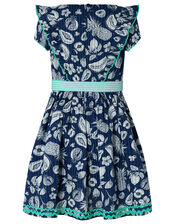 Naomi Fruit Print Dress in Organic Cotton, Blue (NAVY), large