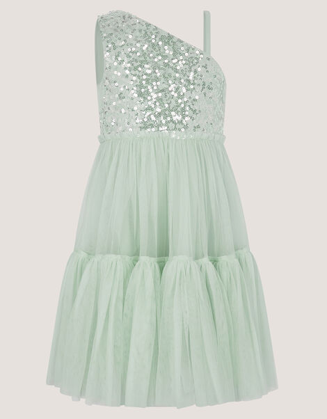 Asymmetrical Sequin Tulle Party Dress, Green (SAGE), large