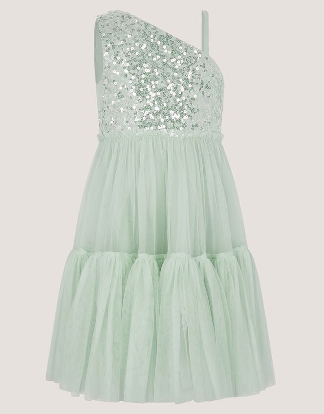 Asymmetrical Sequin Tulle Party Dress, Green (SAGE), large