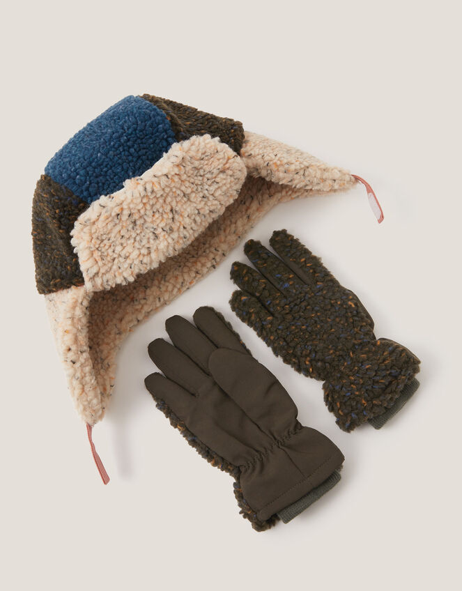 Borg Trapper Hat & Gloves Set, Multi (MULTI), large