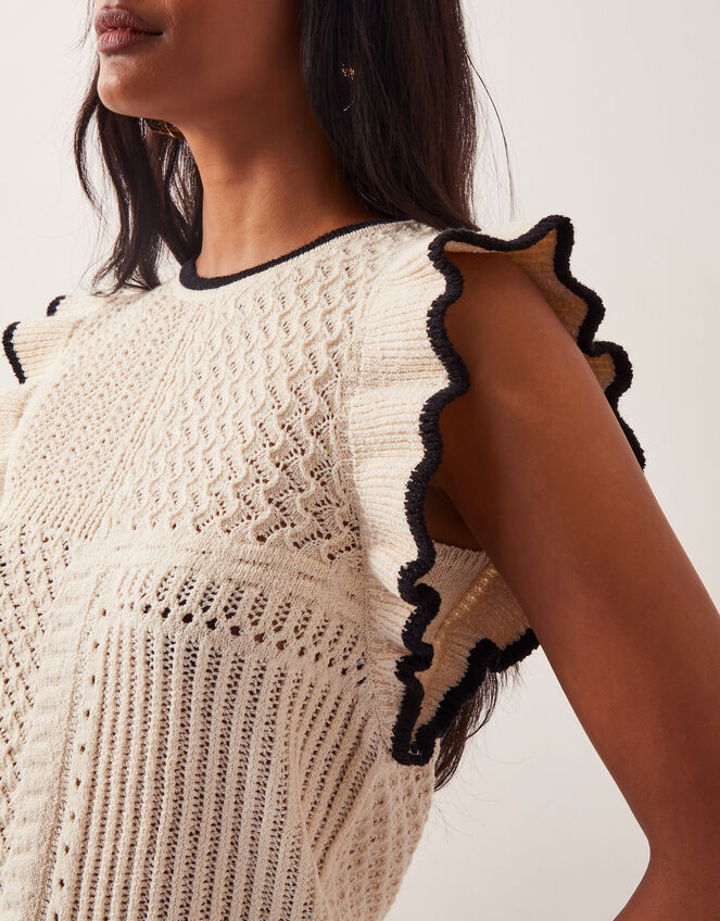 Ray Ruffle Knitted Tank Top, Ivory (IVORY), large
