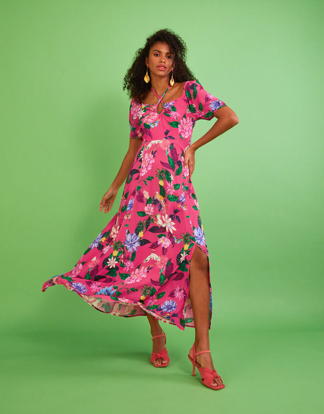 Alora Short Sleeve Floral Midi Dress, Pink (PINK), large