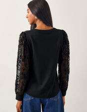 Immy Sheer Floral Sleeve Top, Black (BLACK), large